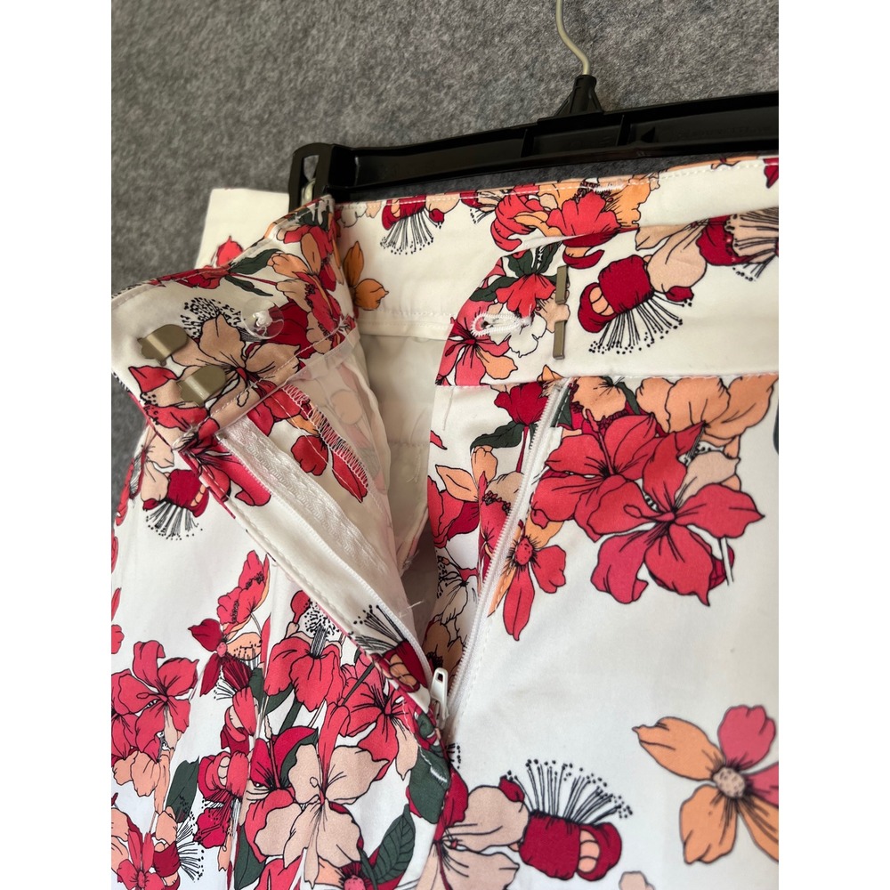 LIZ CLAIBORNE Emma Slim Leg Ankle Pants 14 White Floral Pink Orange Stretch NWT - Picture 11 of 16